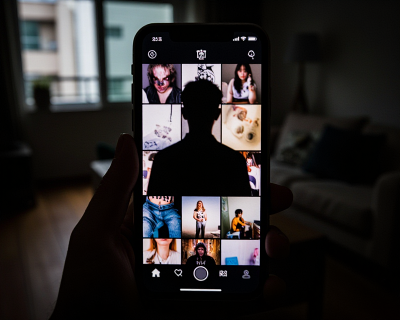 Dark Smartphone Glow in Urban Setting