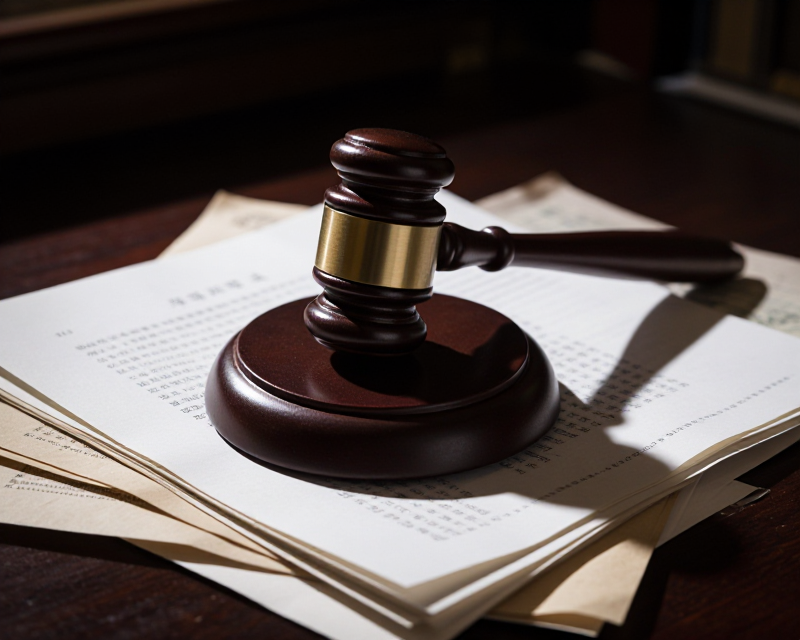 Legal Gavel in Dark Courtroom